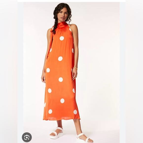 Anthropologie Samant Chauhan Blood Orange Minnie Polka Dot Maxi Dress size MP. - Picture 1 of 6